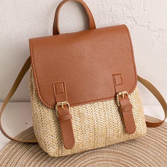 Bellanblue Handbags - Boho Vegan Leather Straw Mini Backpack
